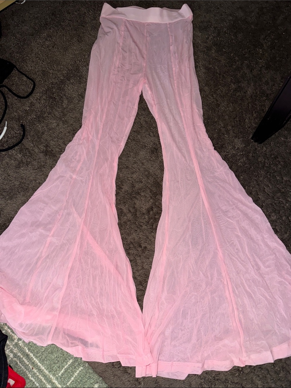 Sheer Pink Flared Mesh Pants cover up